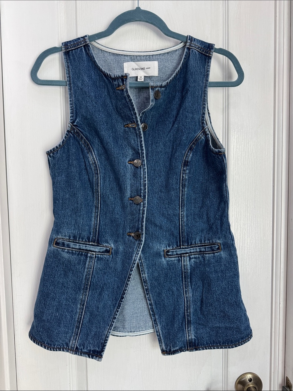 Glassons Denim Sleeveless Button Vest in Dark Blue